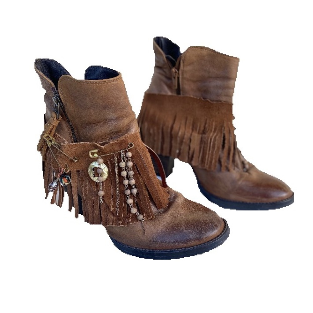 Steve Madden Gold Pocket Watch Custom Brown Ankle Boots